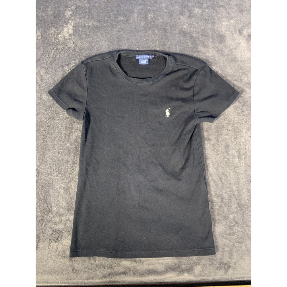Polo Ralph Lauren T-Shirt Womens L Black Cotton Crew Neck White Embroidered Pony